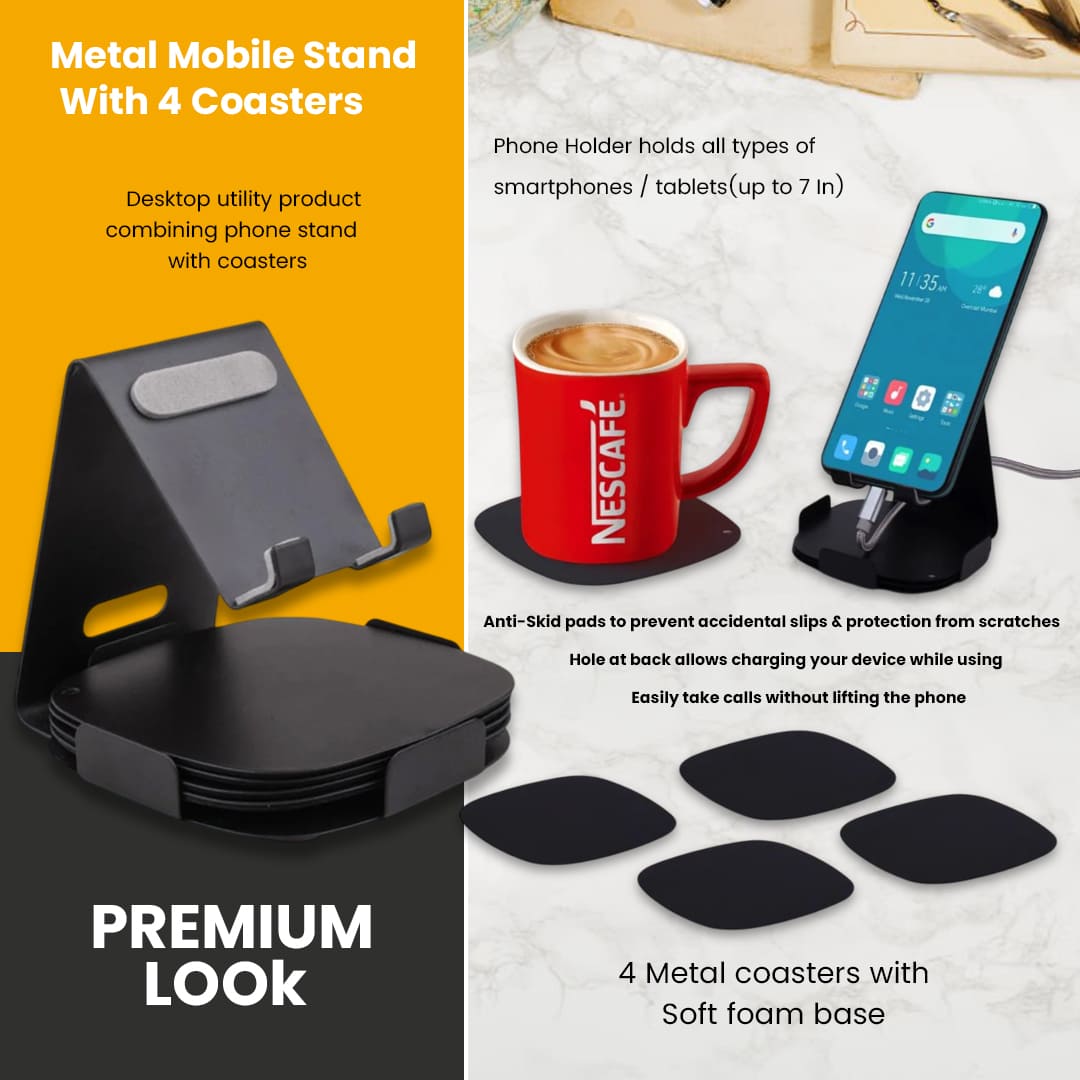 Personalized Mobile Stand & Coasters Set – Stylish Desk Gift